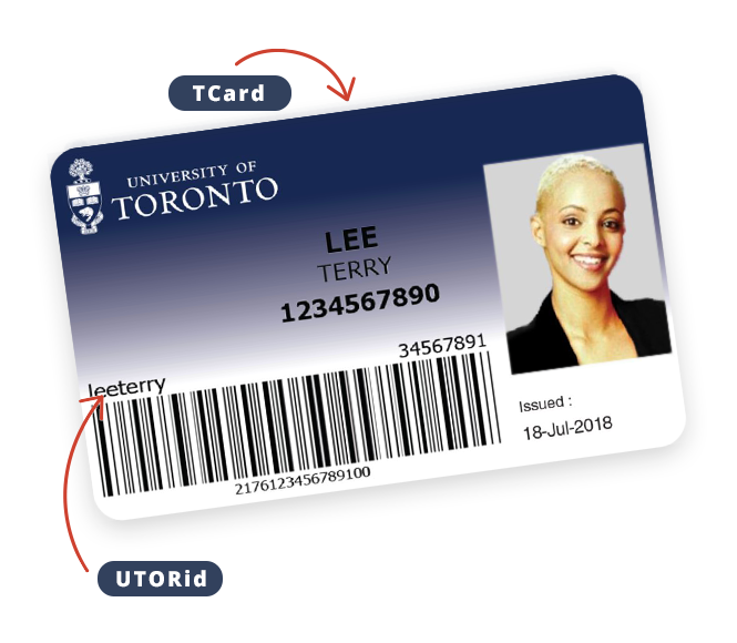 Your Tcard includes your photo, UTORid, student number or personnel number, and a barcode.